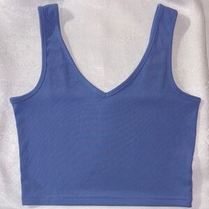 SHEIN Periwinkle pretty Blue Ribbed V-Neck Crop tank Top sz Small
